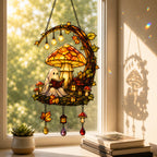 Ghost Reading Under Mushroom Moon Holographic Acrylic Suncatcher