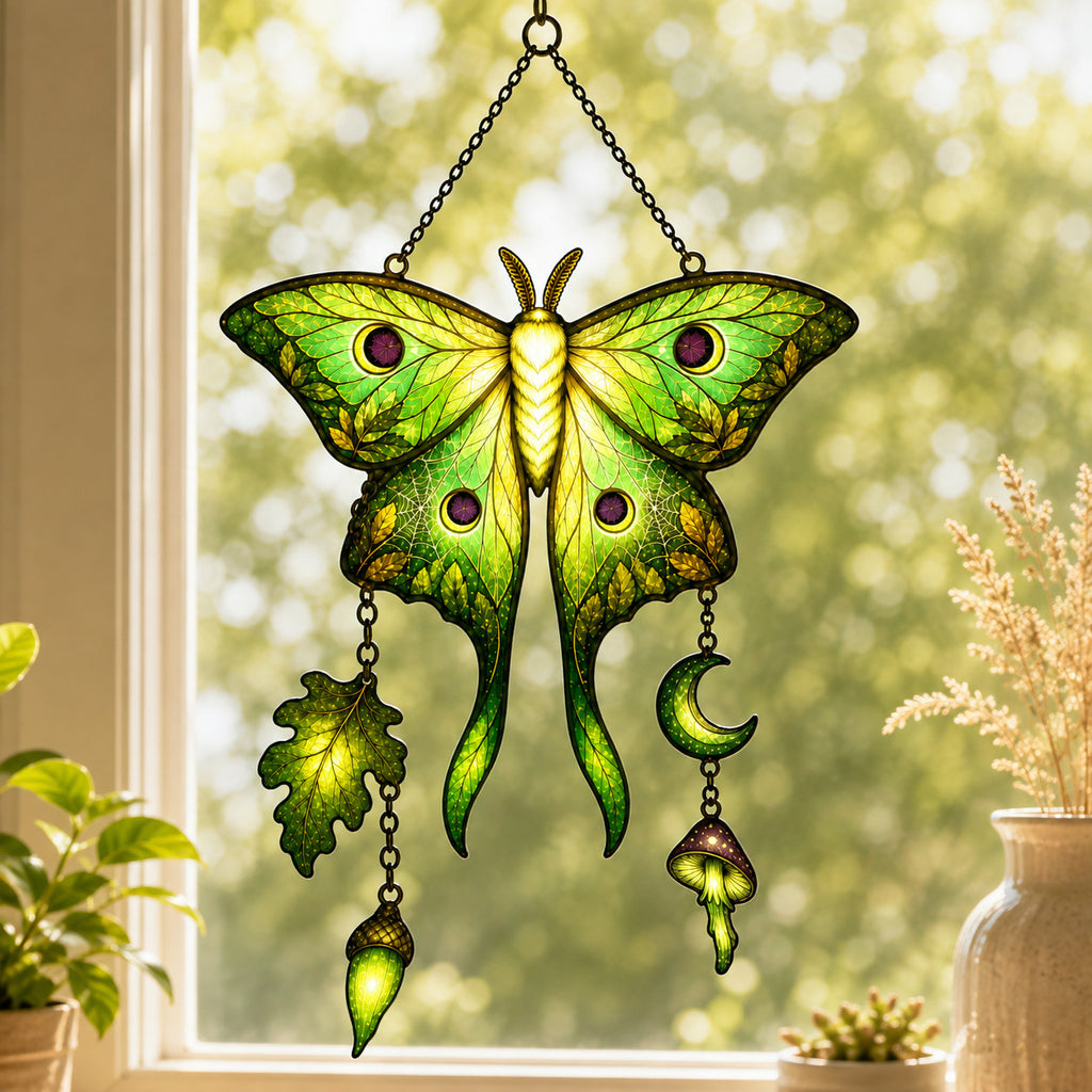 Luna Moth Moon & Mushroom Holographic Acrylic Suncatcher
