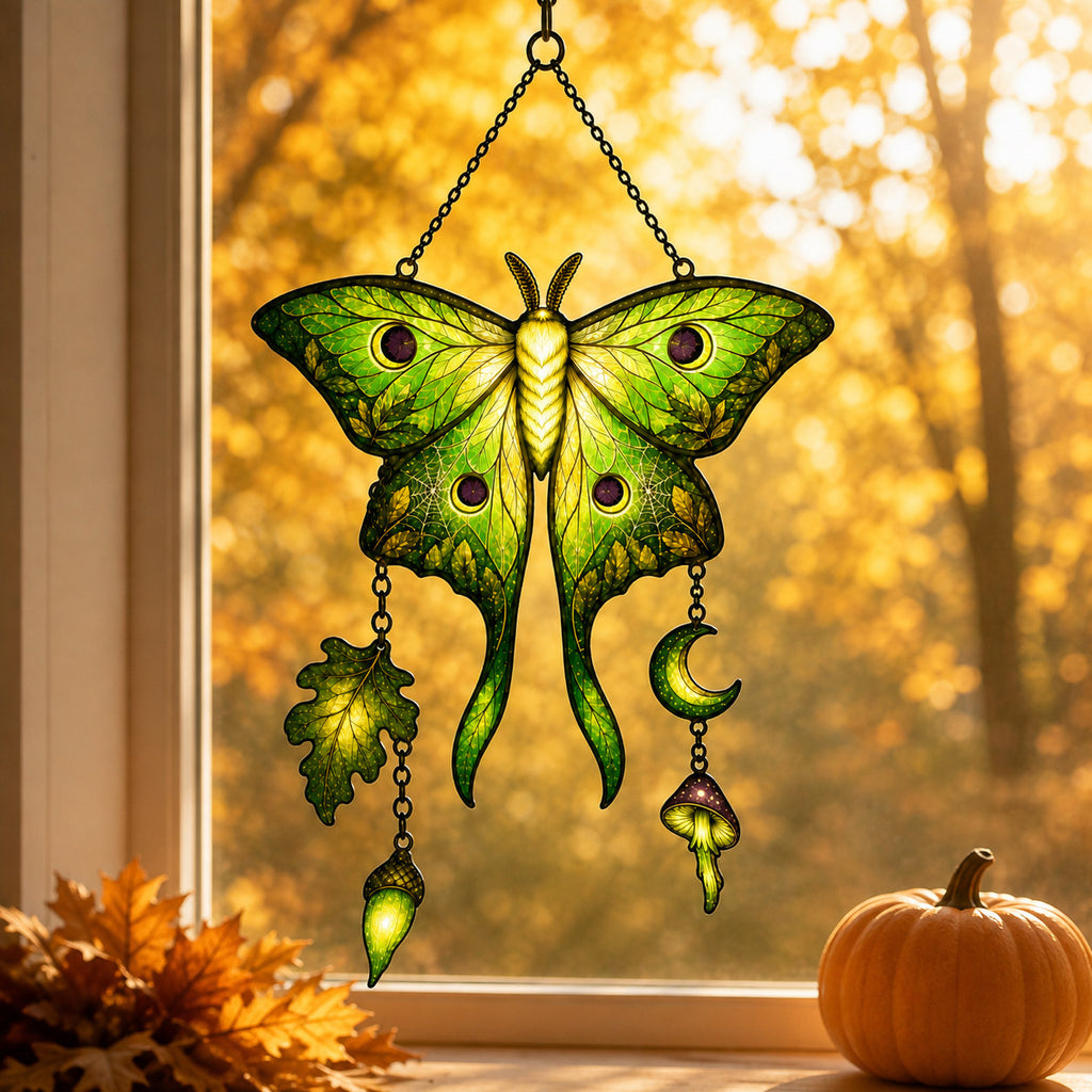 Luna Moth Moon & Mushroom Holographic Acrylic Suncatcher