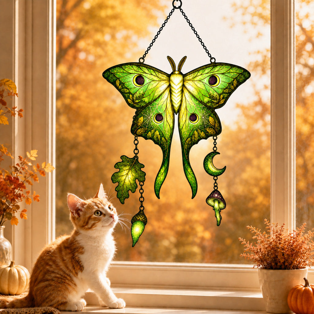 Luna Moth Moon & Mushroom Holographic Acrylic Suncatcher