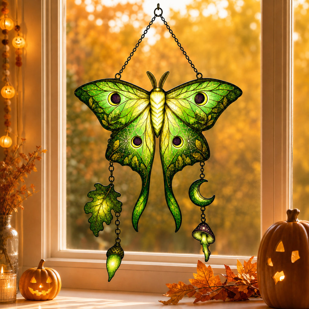 Luna Moth Moon & Mushroom Holographic Acrylic Suncatcher