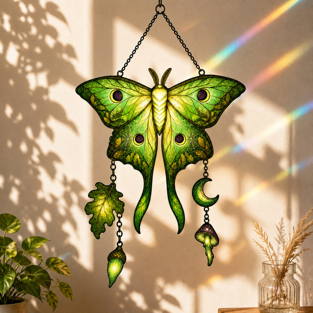 Luna Moth Moon & Mushroom Holographic Acrylic Suncatcher
