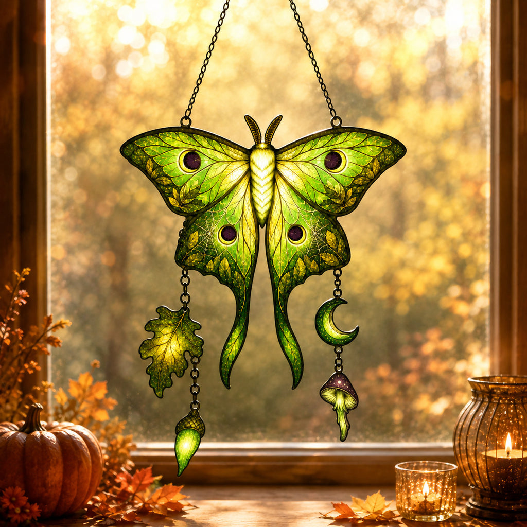 Luna Moth Moon & Mushroom Holographic Acrylic Suncatcher