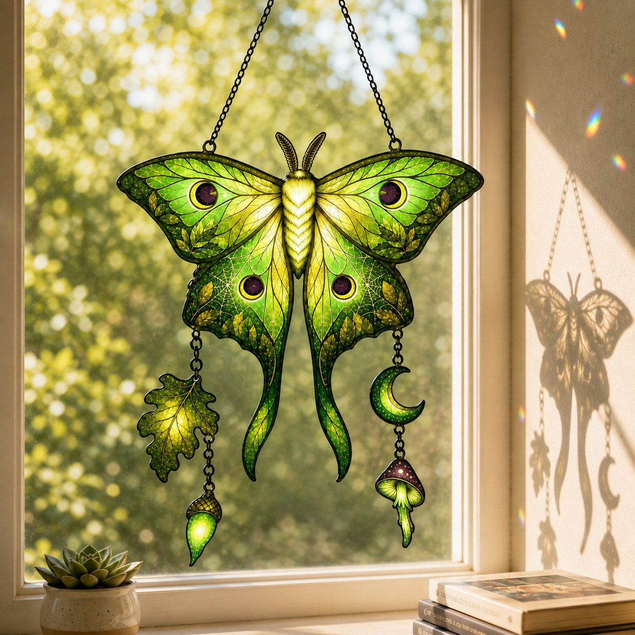 Luna Moth Moon & Mushroom Holographic Acrylic Suncatcher