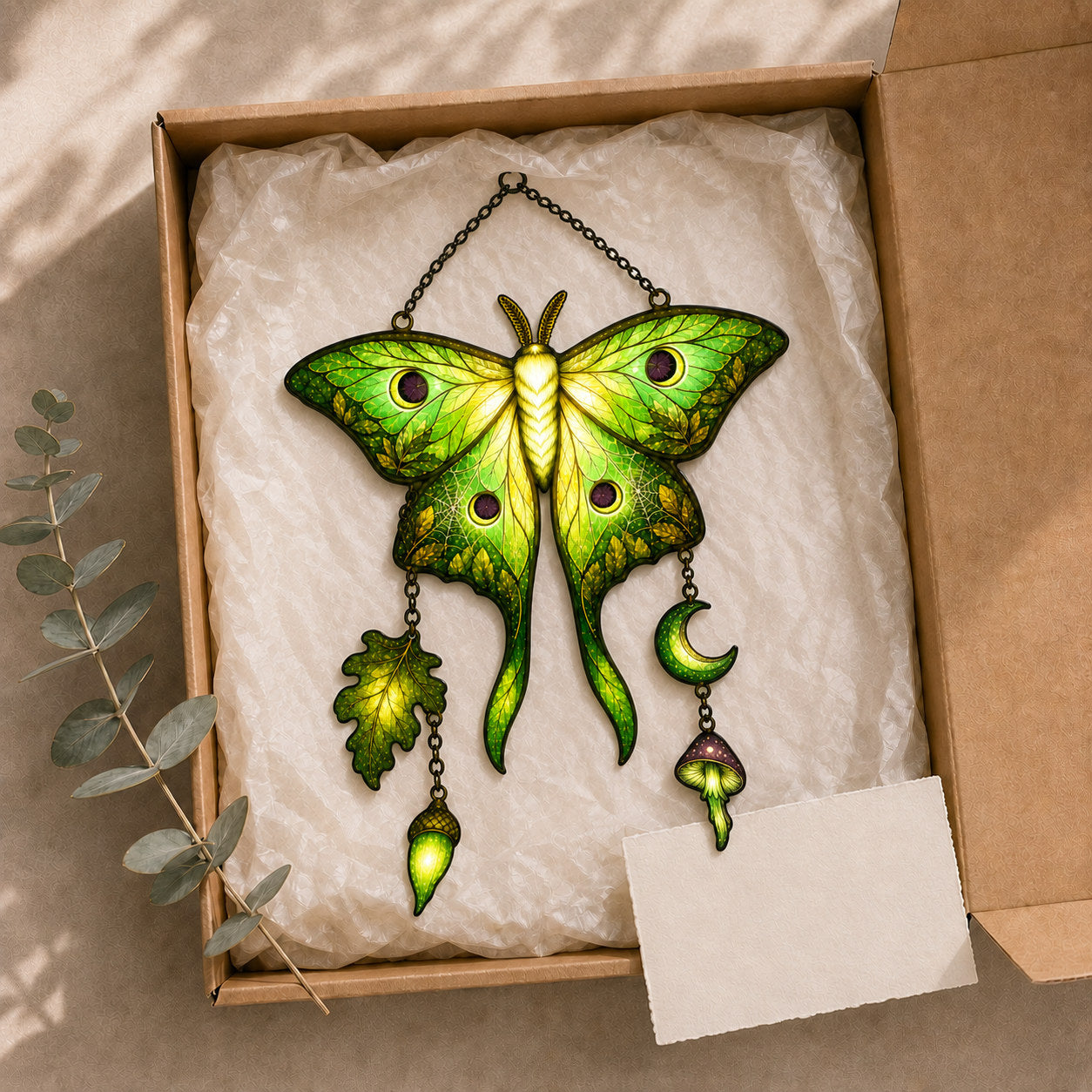 Luna Moth Moon & Mushroom Holographic Acrylic Suncatcher
