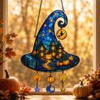 Haunted House Witch Hat Holographic Acrylic Suncatcher