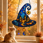 Haunted House Witch Hat Holographic Acrylic Suncatcher