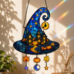 Haunted House Witch Hat Holographic Acrylic Suncatcher