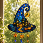 Haunted House Witch Hat Holographic Acrylic Suncatcher
