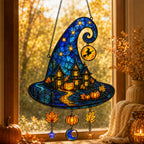Haunted House Witch Hat Holographic Acrylic Suncatcher