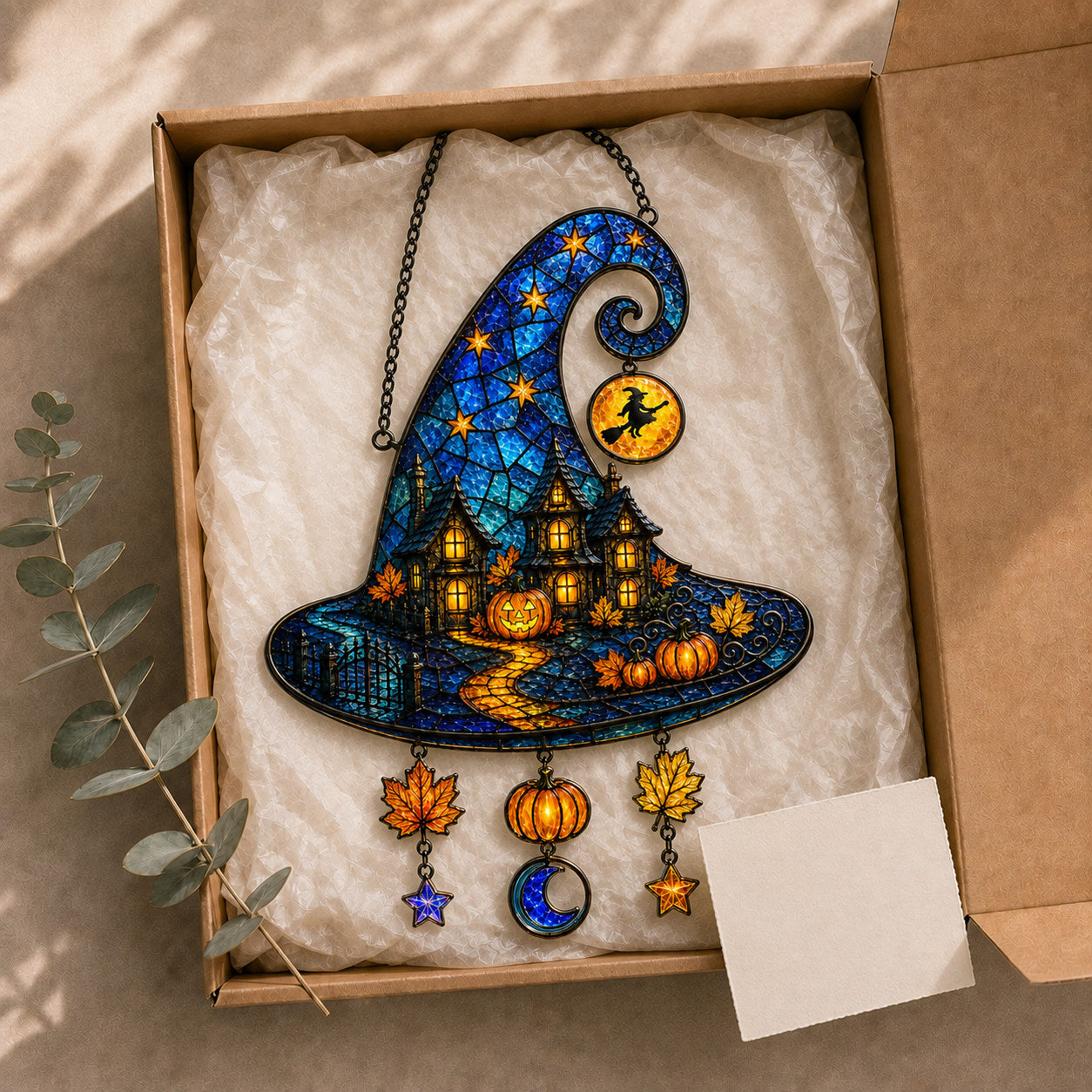 Haunted House Witch Hat Holographic Acrylic Suncatcher