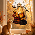 Ghost with Storybooks & Black Cat Holographic Acrylic Suncatcher