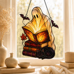 Ghost with Storybooks & Black Cat Holographic Acrylic Suncatcher
