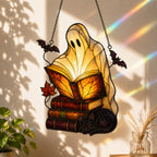 Ghost with Storybooks & Black Cat Holographic Acrylic Suncatcher