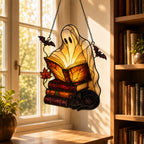 Ghost with Storybooks & Black Cat Holographic Acrylic Suncatcher