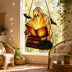 Ghost with Storybooks & Black Cat Holographic Acrylic Suncatcher