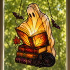 Ghost with Storybooks & Black Cat Holographic Acrylic Suncatcher