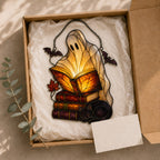 Ghost with Storybooks & Black Cat Holographic Acrylic Suncatcher