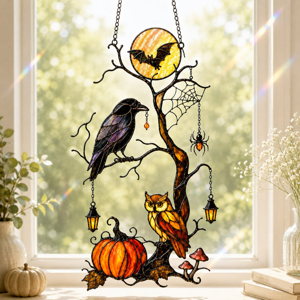 Raven & Owl Moonlit Branch Holographic Acrylic Suncatcher