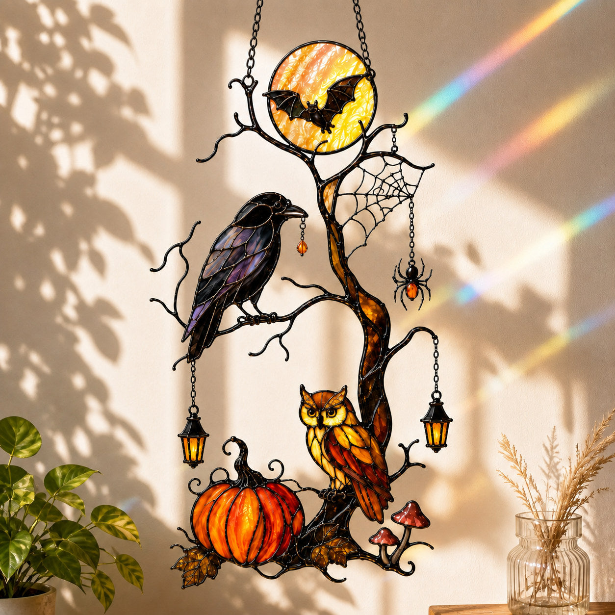 Raven & Owl Moonlit Branch Holographic Acrylic Suncatcher