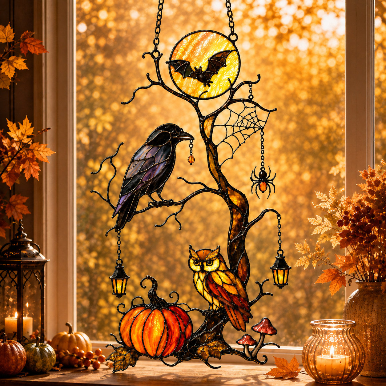 Raven & Owl Moonlit Branch Holographic Acrylic Suncatcher
