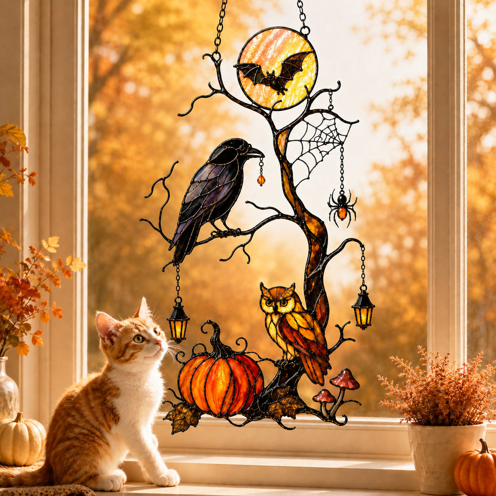 Raven & Owl Moonlit Branch Holographic Acrylic Suncatcher