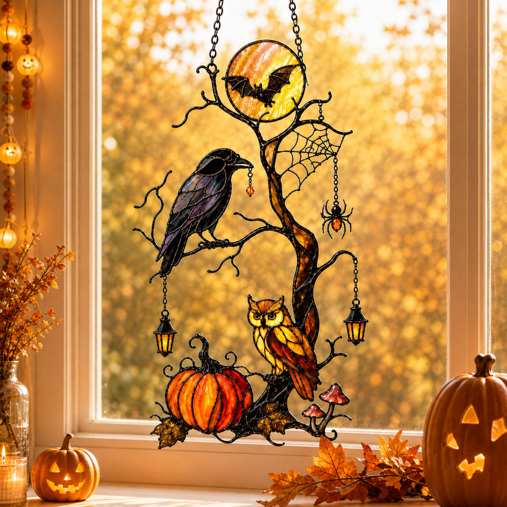 Raven & Owl Moonlit Branch Holographic Acrylic Suncatcher
