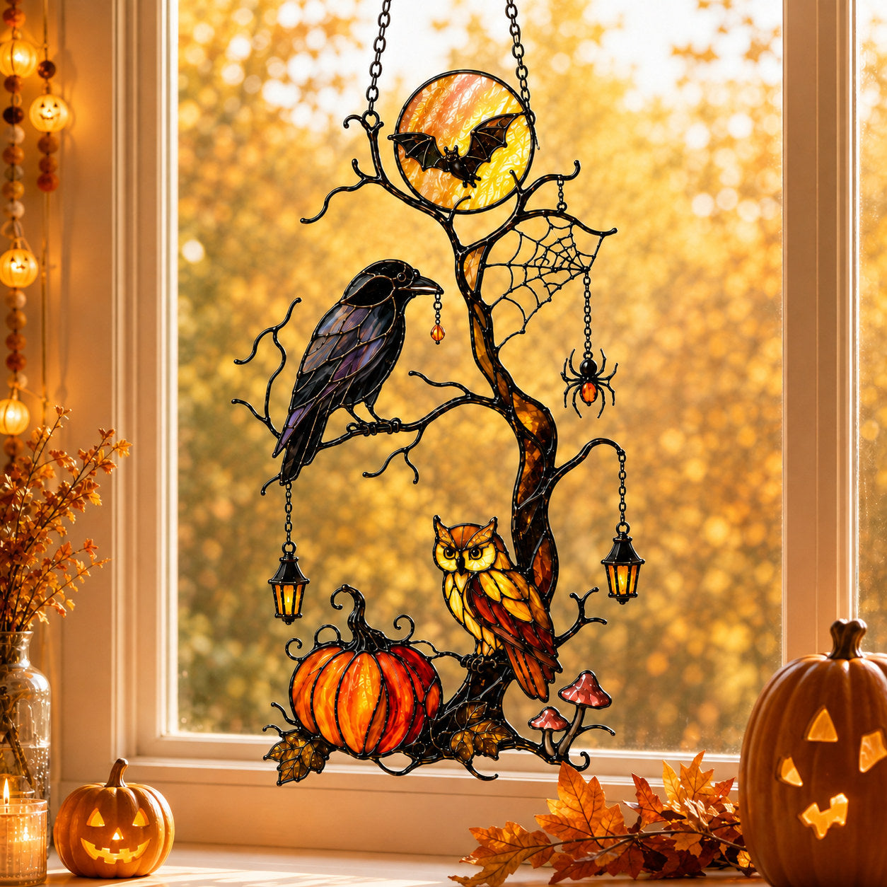 Raven & Owl Moonlit Branch Holographic Acrylic Suncatcher