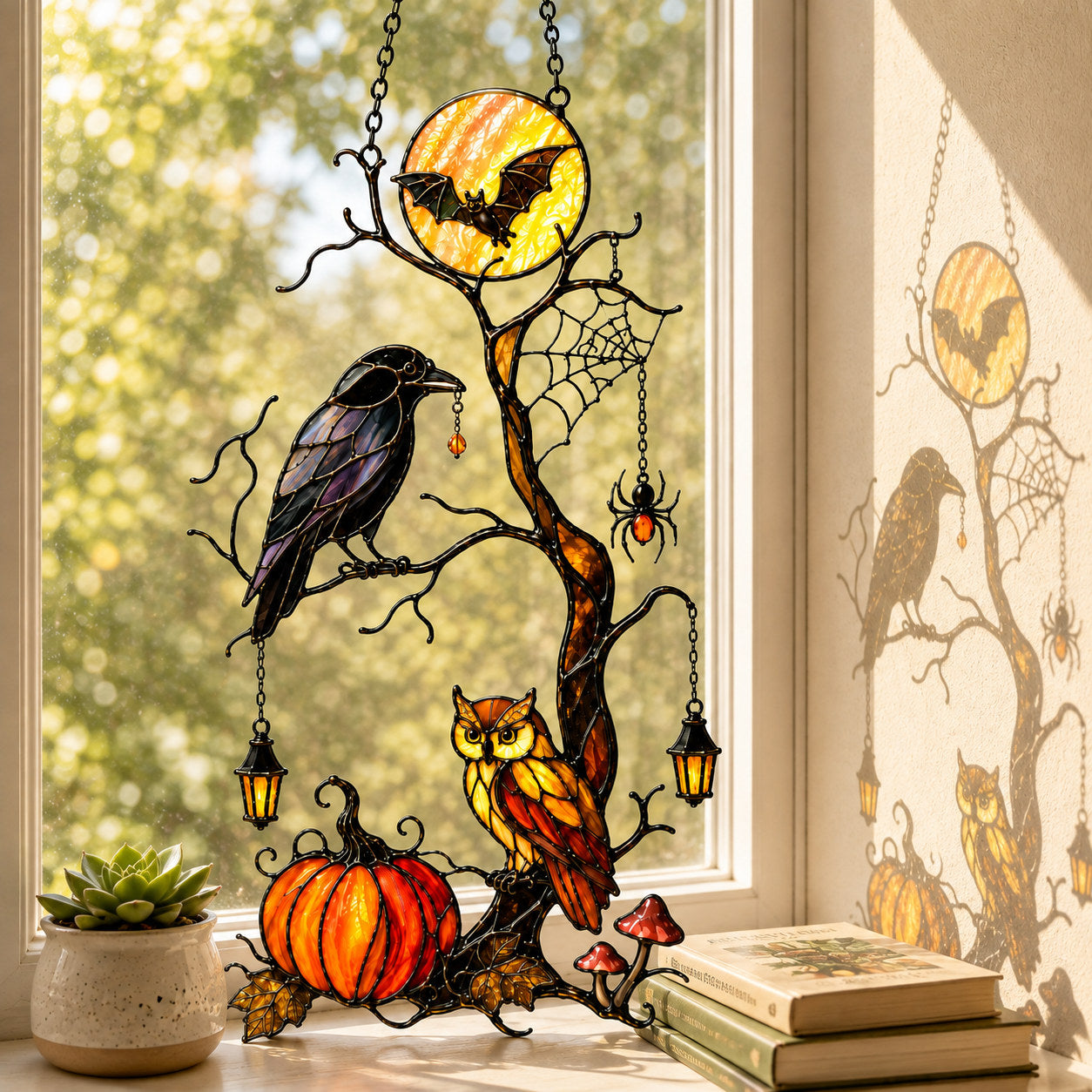Raven & Owl Moonlit Branch Holographic Acrylic Suncatcher