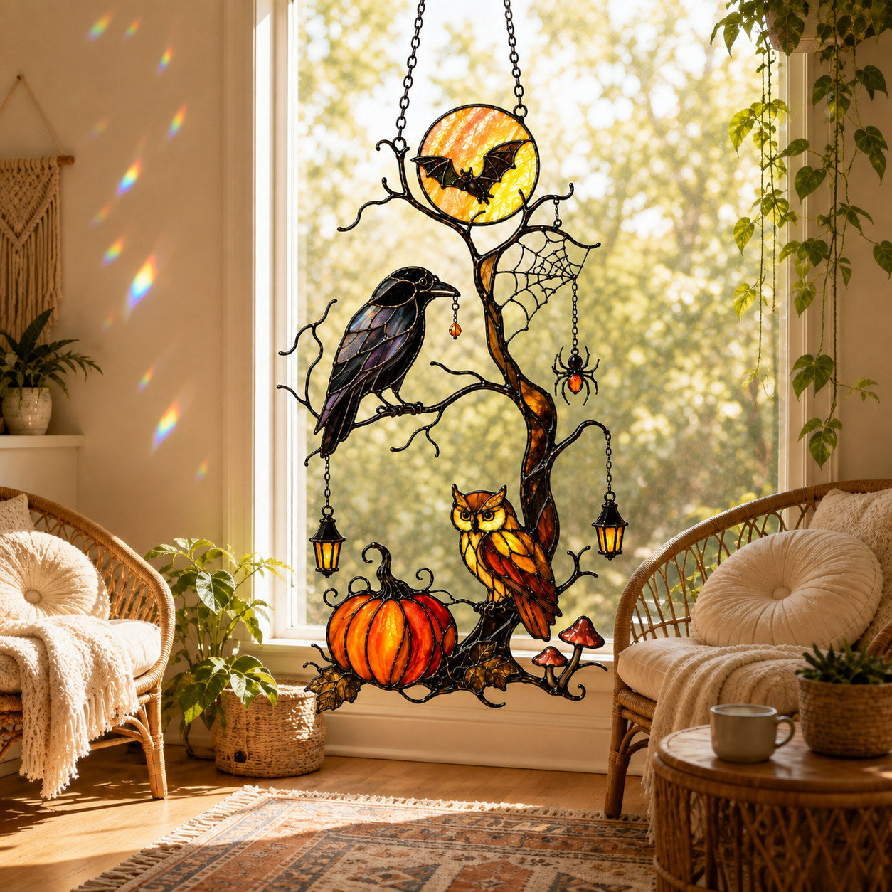 Raven & Owl Moonlit Branch Holographic Acrylic Suncatcher