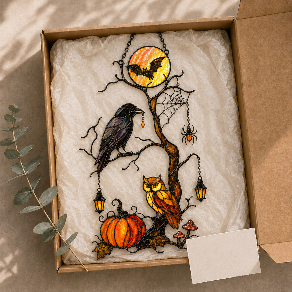 Raven & Owl Moonlit Branch Holographic Acrylic Suncatcher