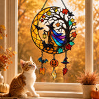 Witch & Black Cat Crescent Moon Holographic Acrylic Suncatcher