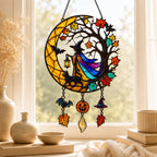 Witch & Black Cat Crescent Moon Holographic Acrylic Suncatcher