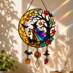 Witch & Black Cat Crescent Moon Holographic Acrylic Suncatcher