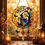 Witch & Black Cat Crescent Moon Holographic Acrylic Suncatcher