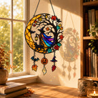 Witch & Black Cat Crescent Moon Holographic Acrylic Suncatcher