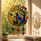 Witch & Black Cat Crescent Moon Holographic Acrylic Suncatcher
