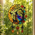 Witch & Black Cat Crescent Moon Holographic Acrylic Suncatcher