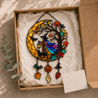 Witch & Black Cat Crescent Moon Holographic Acrylic Suncatcher