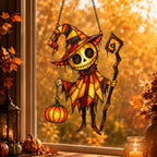 Pumpkin Head Trickster with Staff Holographic Acrylic Suncatcher