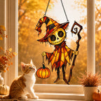 Pumpkin Head Trickster with Staff Holographic Acrylic Suncatcher