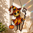 Pumpkin Head Trickster with Staff Holographic Acrylic Suncatcher
