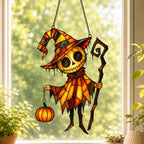 Pumpkin Head Trickster with Staff Holographic Acrylic Suncatcher