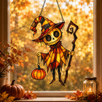 Pumpkin Head Trickster with Staff Holographic Acrylic Suncatcher