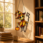 Pumpkin Head Trickster with Staff Holographic Acrylic Suncatcher