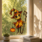 Pumpkin Head Trickster with Staff Holographic Acrylic Suncatcher