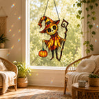 Pumpkin Head Trickster with Staff Holographic Acrylic Suncatcher
