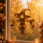 Autumn Scarecrow with Acorn Charms Holographic Acrylic Suncatcher