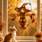 Autumn Scarecrow with Acorn Charms Holographic Acrylic Suncatcher