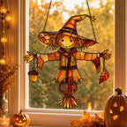 Autumn Scarecrow with Acorn Charms Holographic Acrylic Suncatcher